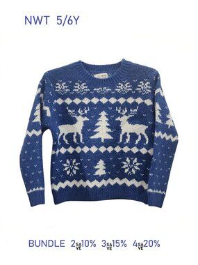 NWT - Reindeer Holiday Theme Sweater Trees Snowflakes - size 5/6Y Me & Henry